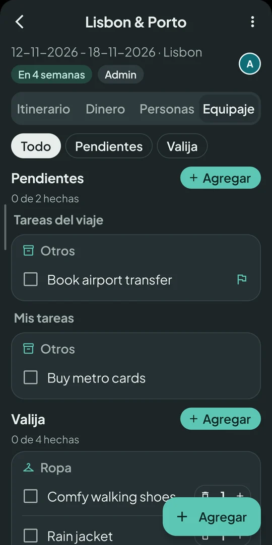 Lista de pendientes y valija de un viaje