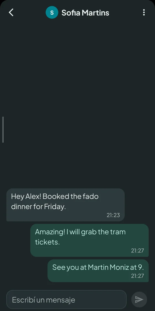 Conversación entre dos amigos sobre el viaje