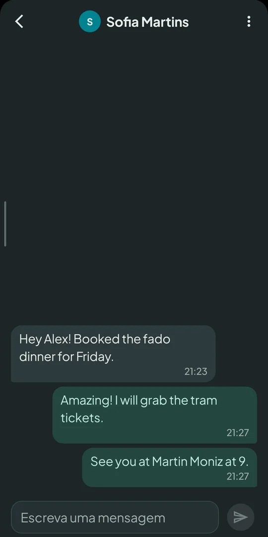 Conversa entre dois amigos sobre a viagem